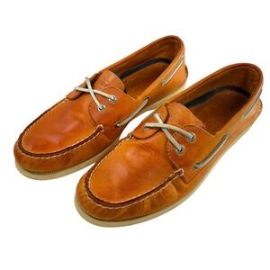 Sperry Top Sider Leather Boat Shoes Mens Size 9 Orange 2 eye Lace Up Deck